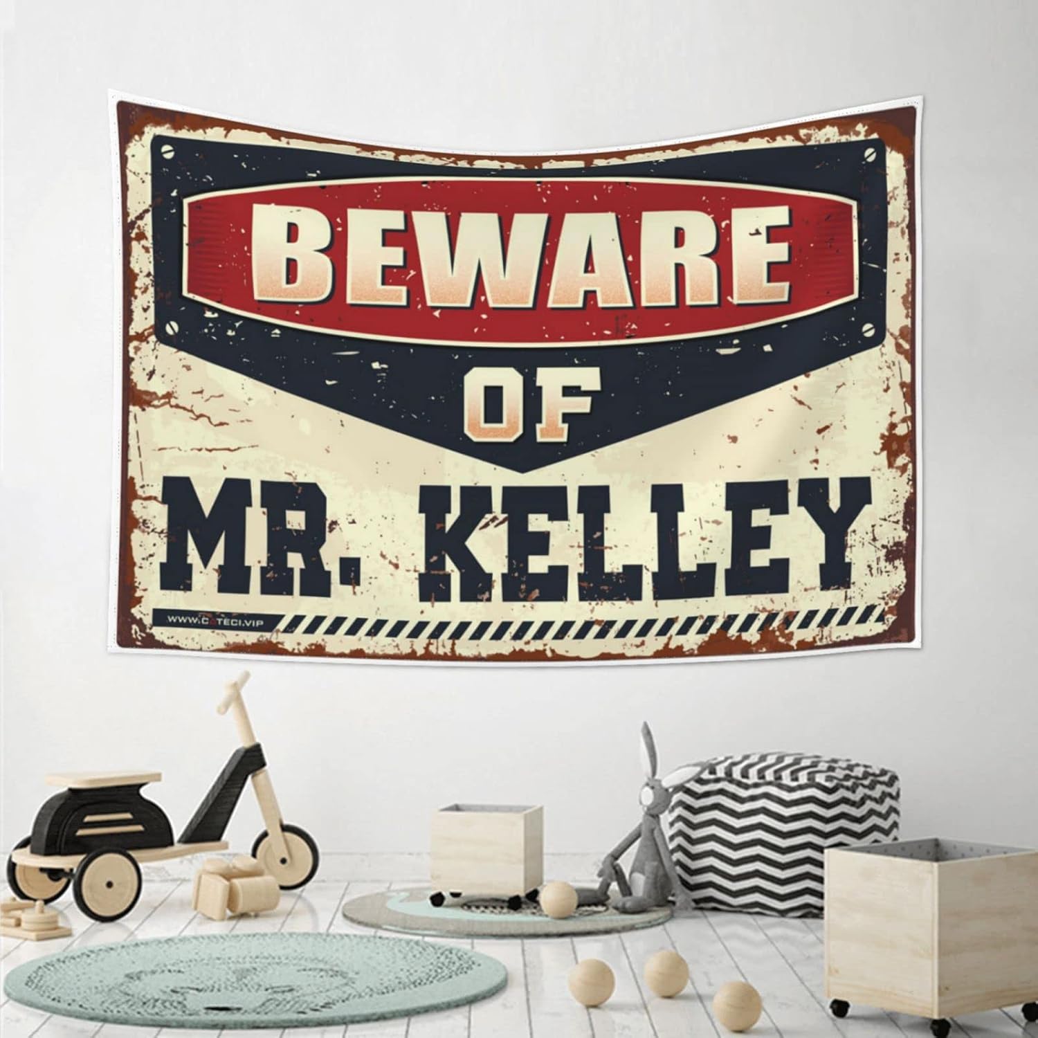 GVNVYFWUY Funny Patio Decor Beware Of Mr. Kelley Tapestry Hanging Wall Decor Bar Accessories For Man Cave(75X100CM) image 4