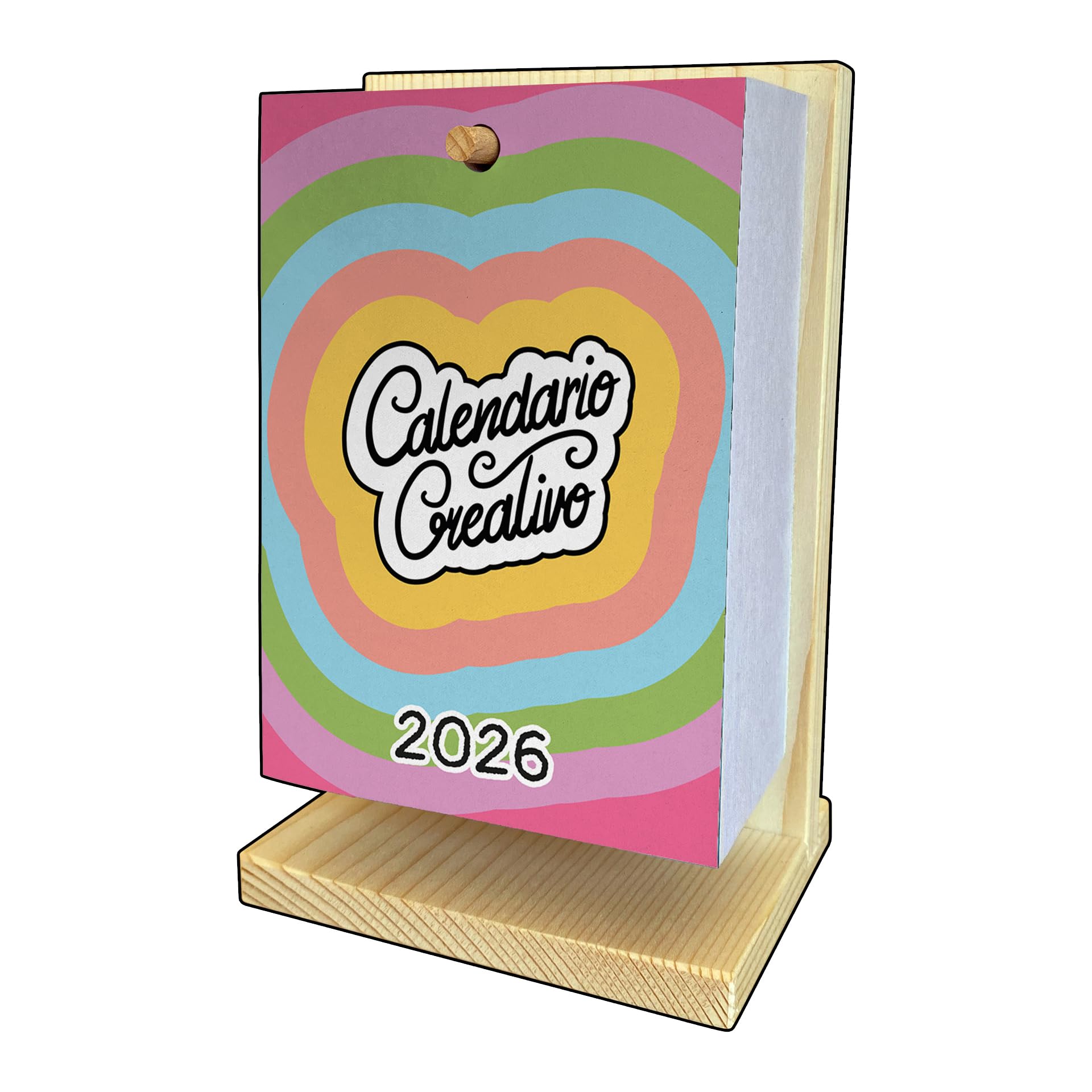 Calendario Creativo 2026, con supporto in legno, 365 Giorni di Ironia, Ispirazione, Curiosità e giochi