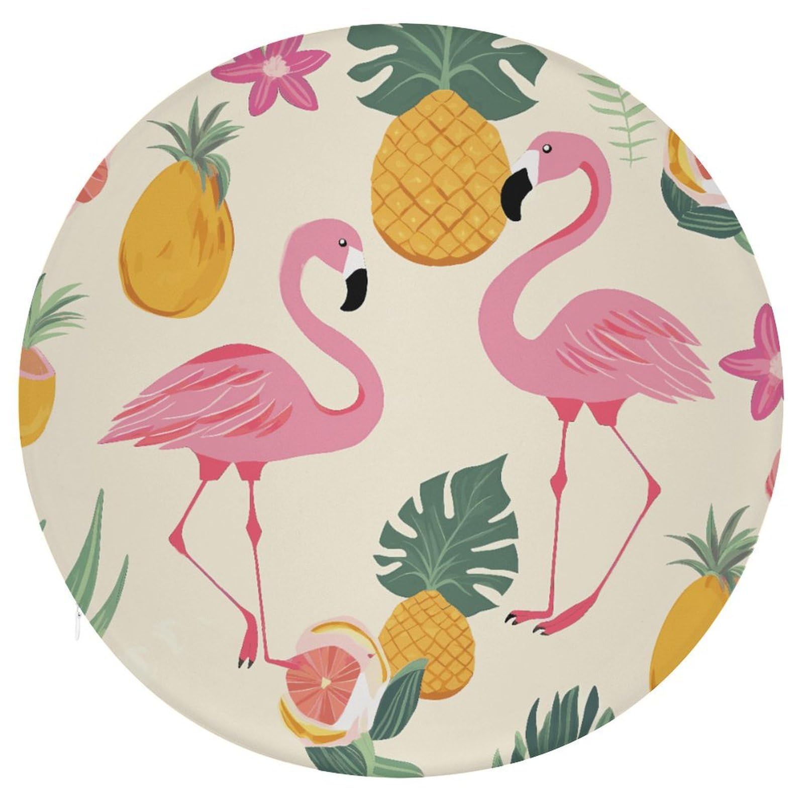 JTREHY Flamingos and Pineapples Cushion Soft Breathable Round Cushions Multi-Functional with Zipper Floor Pillows Cushion for Various Indoor Occasions Chair Pad