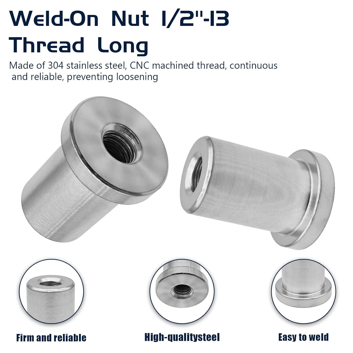 (10 Packs) 1/2"-13 Thread Extended Barrel Weld-On Nut, Low Carbon Steel Chassis Mounting Fastener