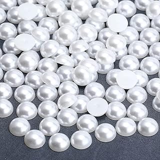 300PCS 10mm White Flatback Pearls for Crafts Jewelry Scrapbooking, Round Half Pearls for Crocs Shoes Cups Wedding, Imitation Loose Pearl Beads Gems