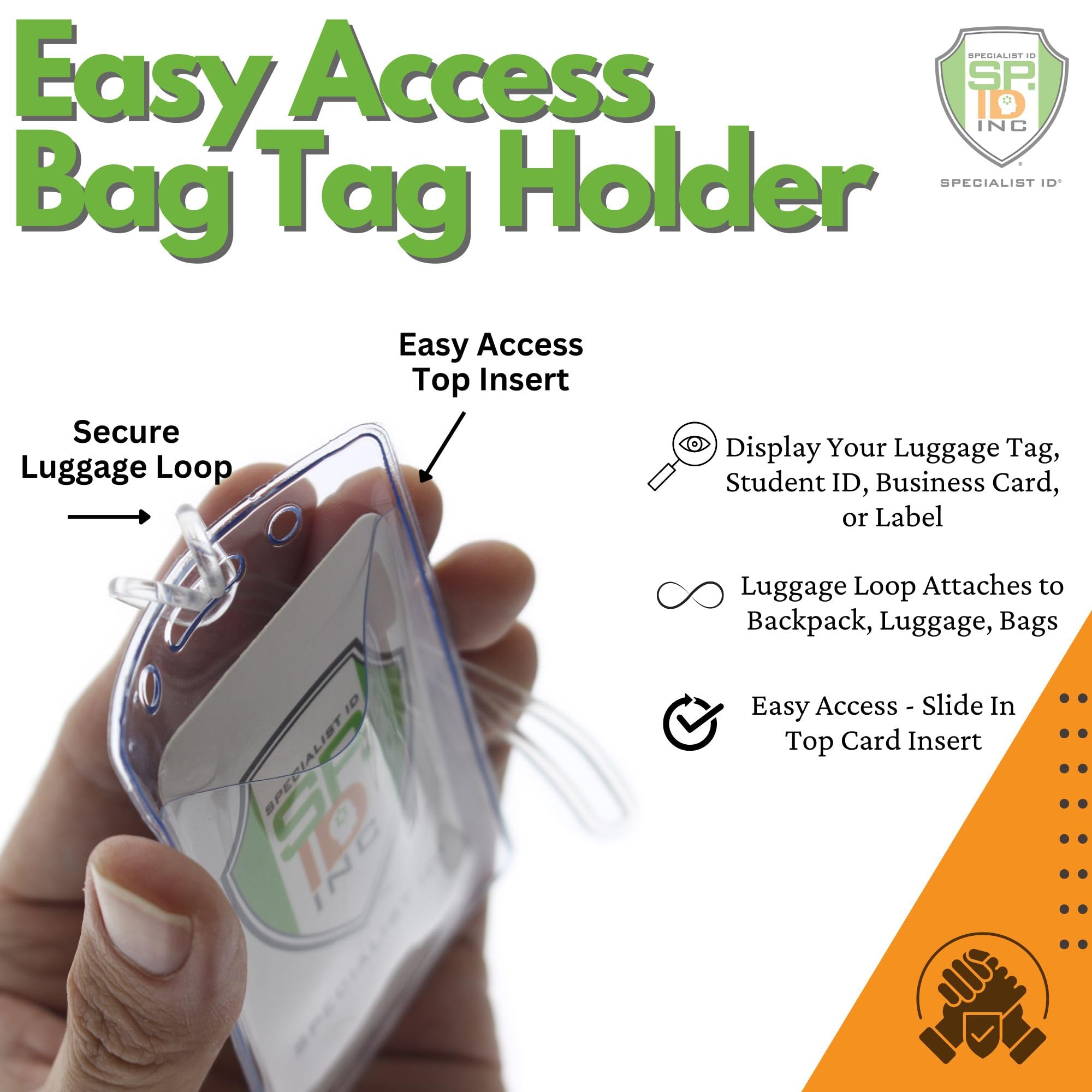 Claro plástico equipaje etiquetas de identificación con trabillas incluido – Tarjeta de visita o foto Insertar Bolsa etiquetas – ideal para viajes y estudiante id de por Specialist ID