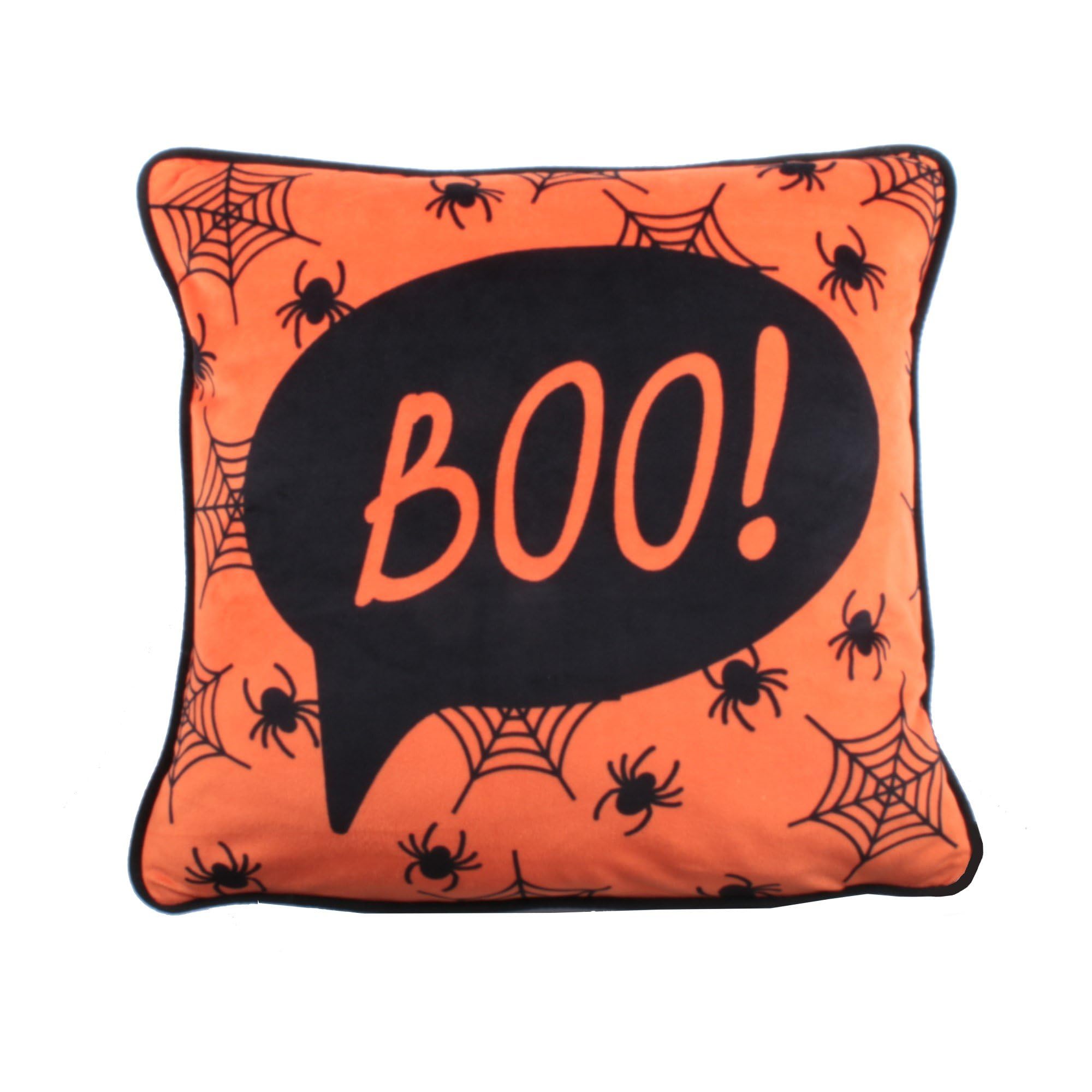 Bedlam Unisex Orange 'Boo' Luxe Velvet Halloween Filled Cushion In | Size: 43 Cm X 43 Cm
