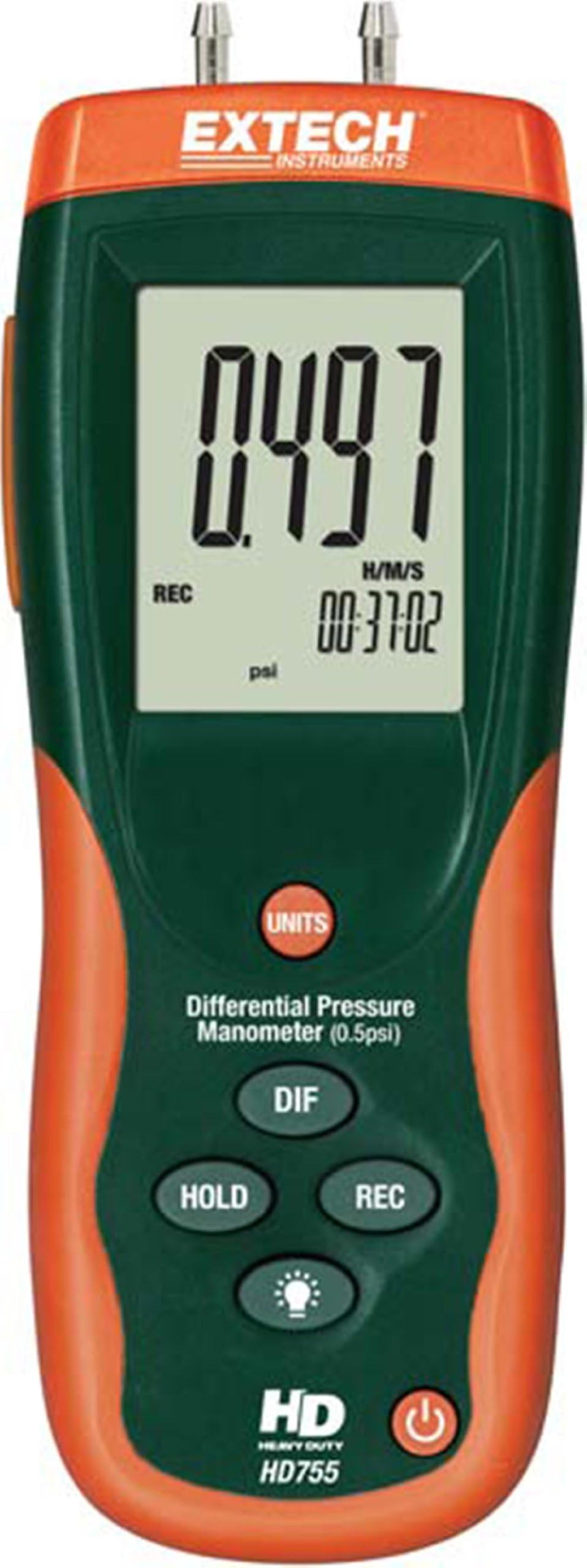 HD755 Heavy Duty Differential Pressure Manometer - 0.5 psi Low Range & High Resolution | Digital HVAC Gauge with 11 Measurement Units, USB Interface, Backlit Display, and Hard Carrying Case