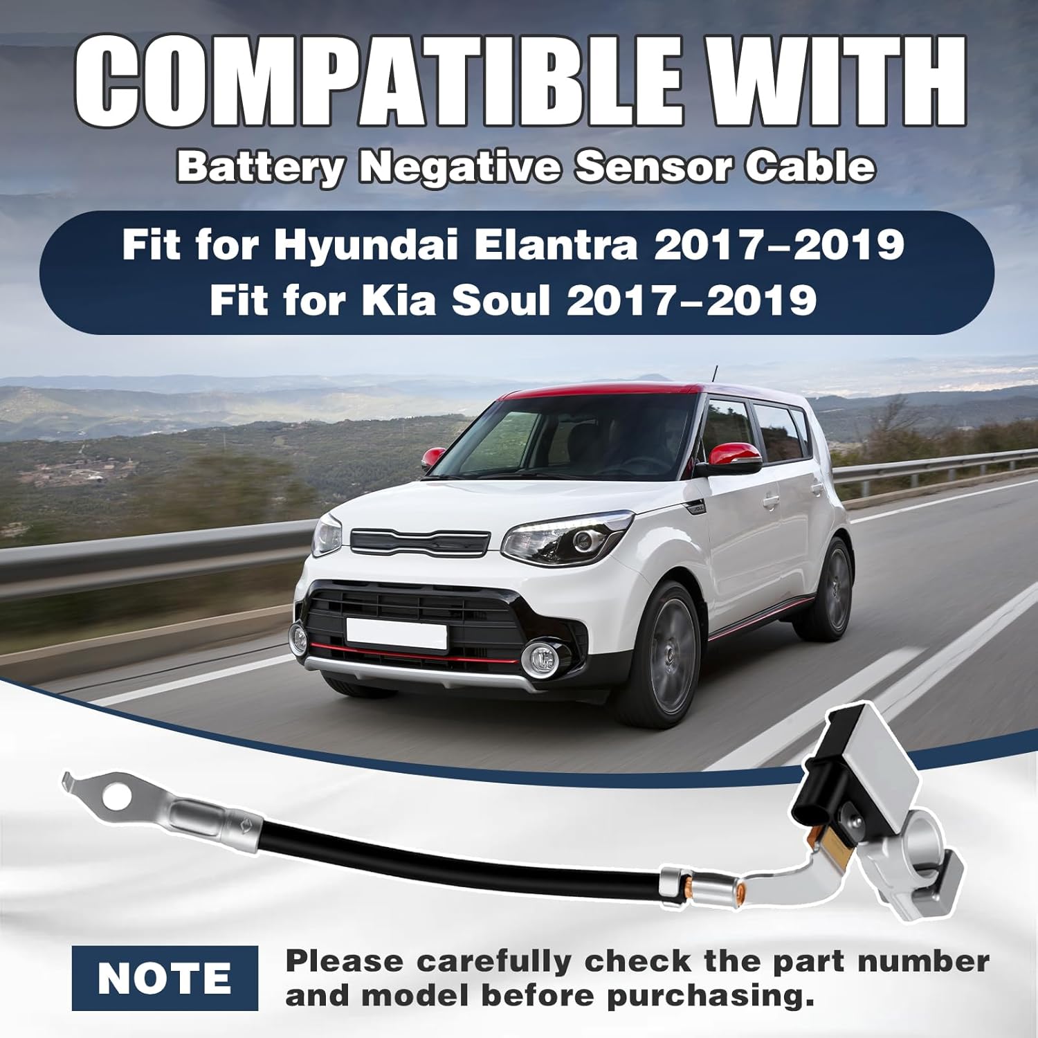 Battery Negative Sensor Cable Compatible With Hyundai Elantra for Kia Soul 2017-2019 Replace for 37180-B2500 37180F2500