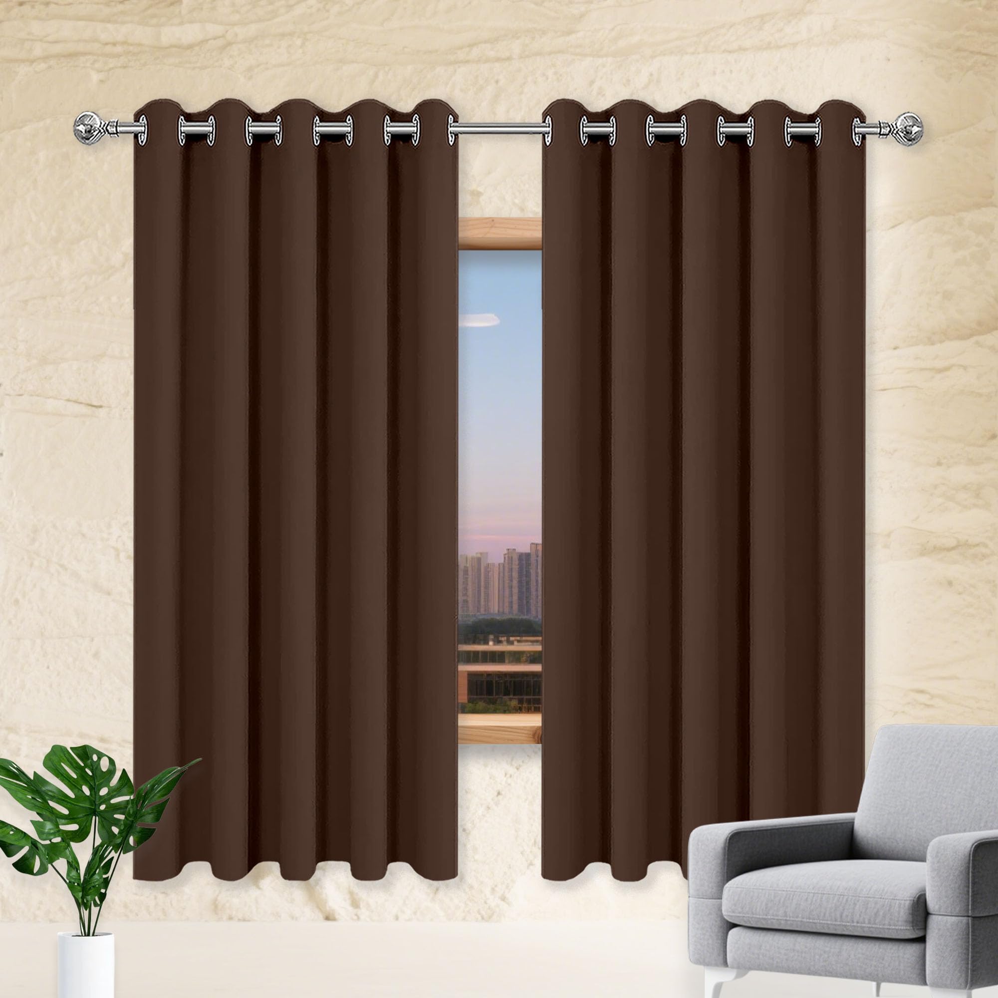 Rideau à oeillets 100% lumière bloquer 280x250cm JIAFANG marron pour salon et chambre