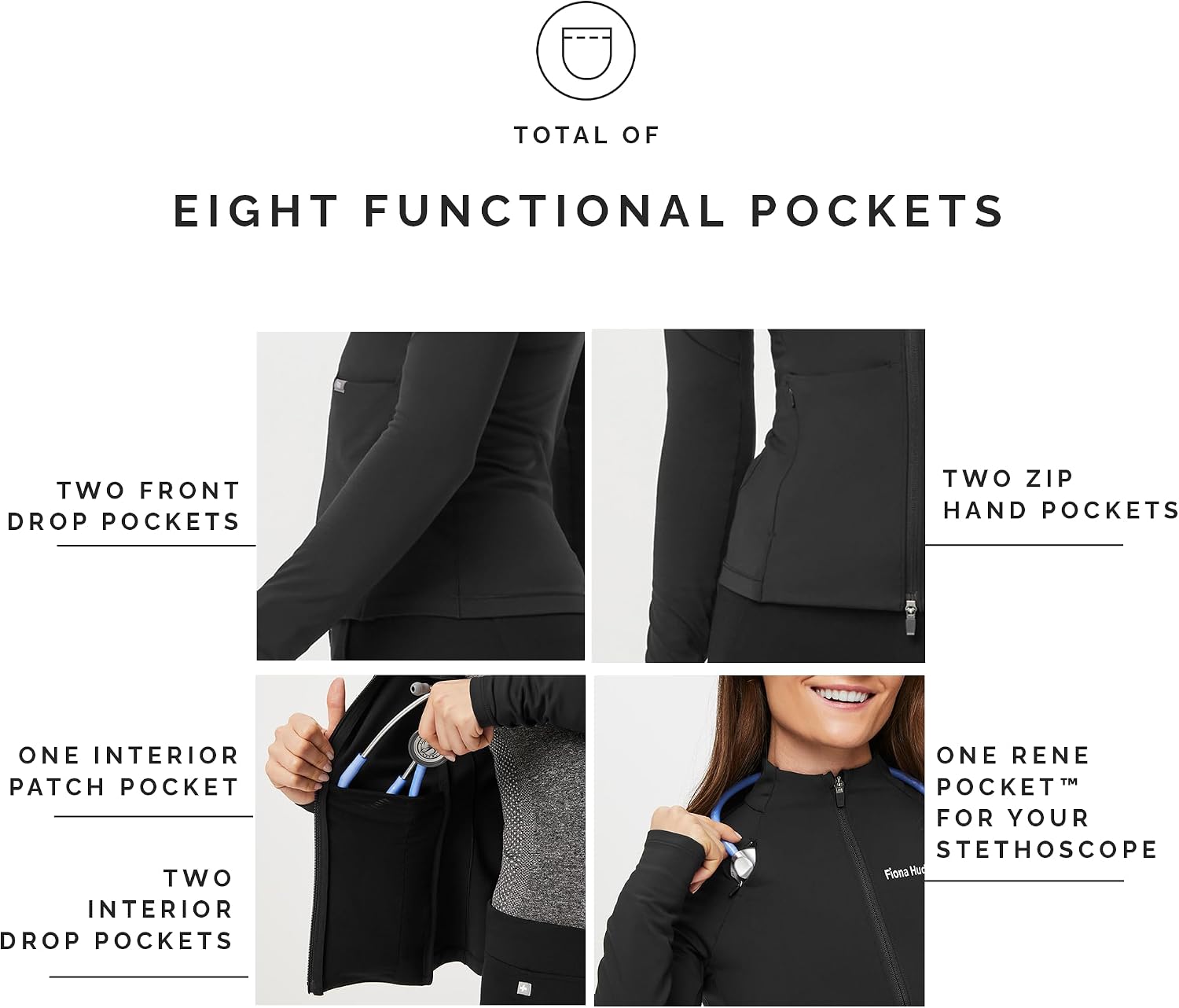 FIGS ContourKnit Scrub Jacket for Women — 8 Pockets, High Stretch, Slim Fit