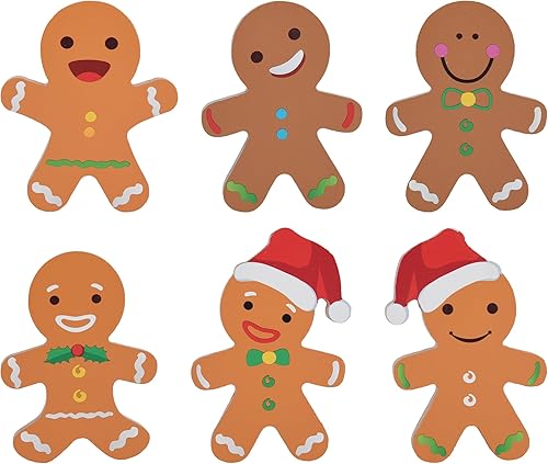 Miniatura 8 de 6 piezas de pan de jengibre decoraciones navideñas de hombre de jengibre de Navidad, letreros de madera decorativos de granja para mesa de invierno