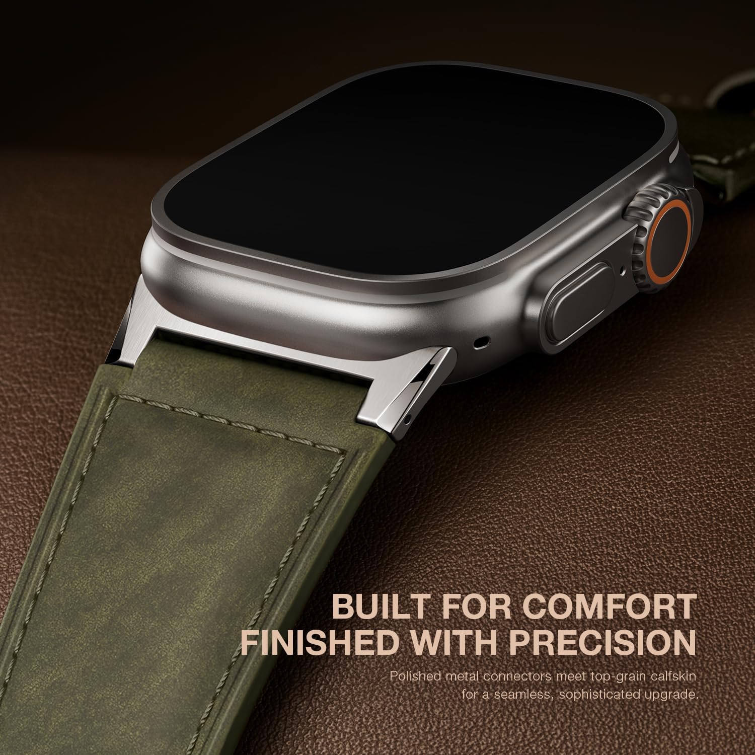 Suitisbest Leather Bands Compatible for Apple Watch Ultra Band 49mm 46mm 45mm 44mm 42mm, Genuine Calfskin Leather Replacement Strap Fits Men iWatch Series 11 10 9 8 7 6 5 4 3, SE 3 2 1, Ultra 3 2 1 - Image 4