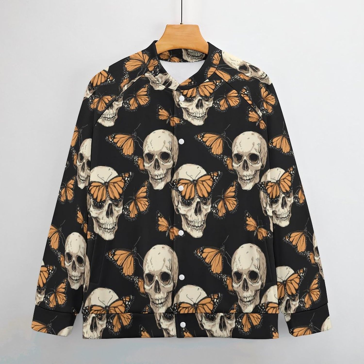 Skull Butterfly Baseball Jacket Casual Sportswear Bomber Jacket Coat for Men Women