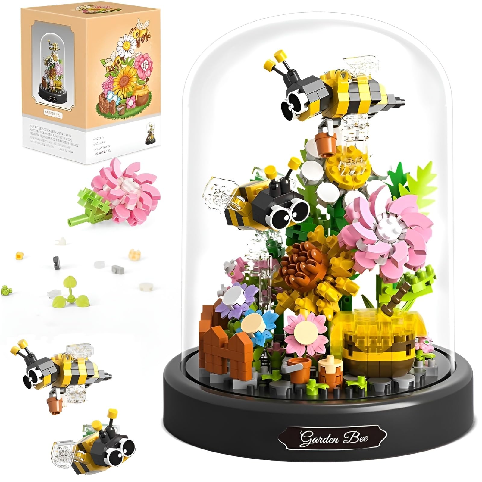 Bee Flower Bouquet Building Set, 588 PCS Insect Flowers Collection Building Set with Dust Cover, Micro Mini Botanical Building Toy, DIY Home Decoration, Gifts for Boys and Girls (16368)
