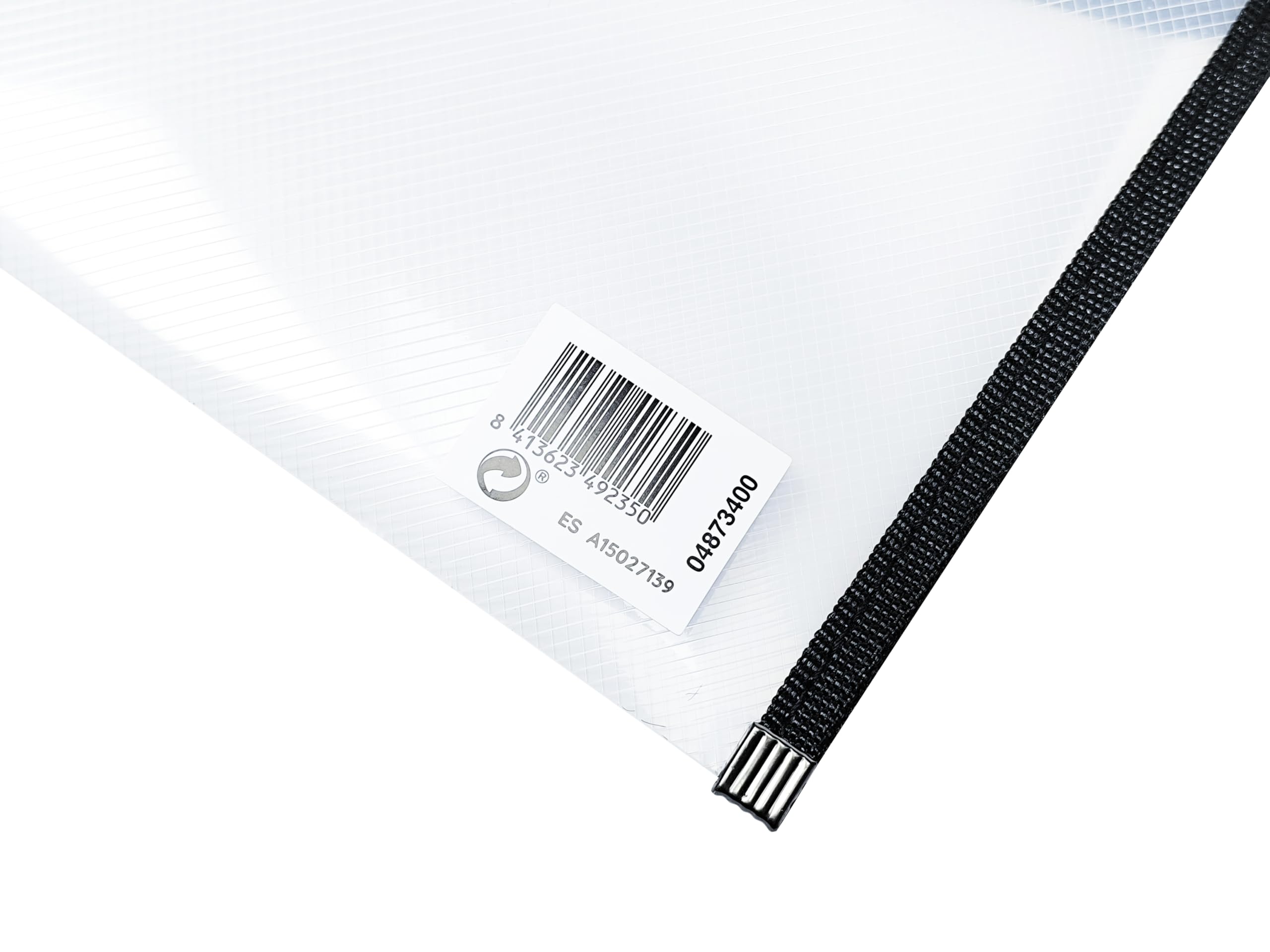 Grafoplas - 4 Sobres Portafolios Plastico Tamaño Cuarto con Cierre Botón, Ribete Tela, 24,5x17,5cm, Incoloro Traslúcido Borde Negro, Para Documentos Pequeños A5, Perfecto como Portafolios en Oficina