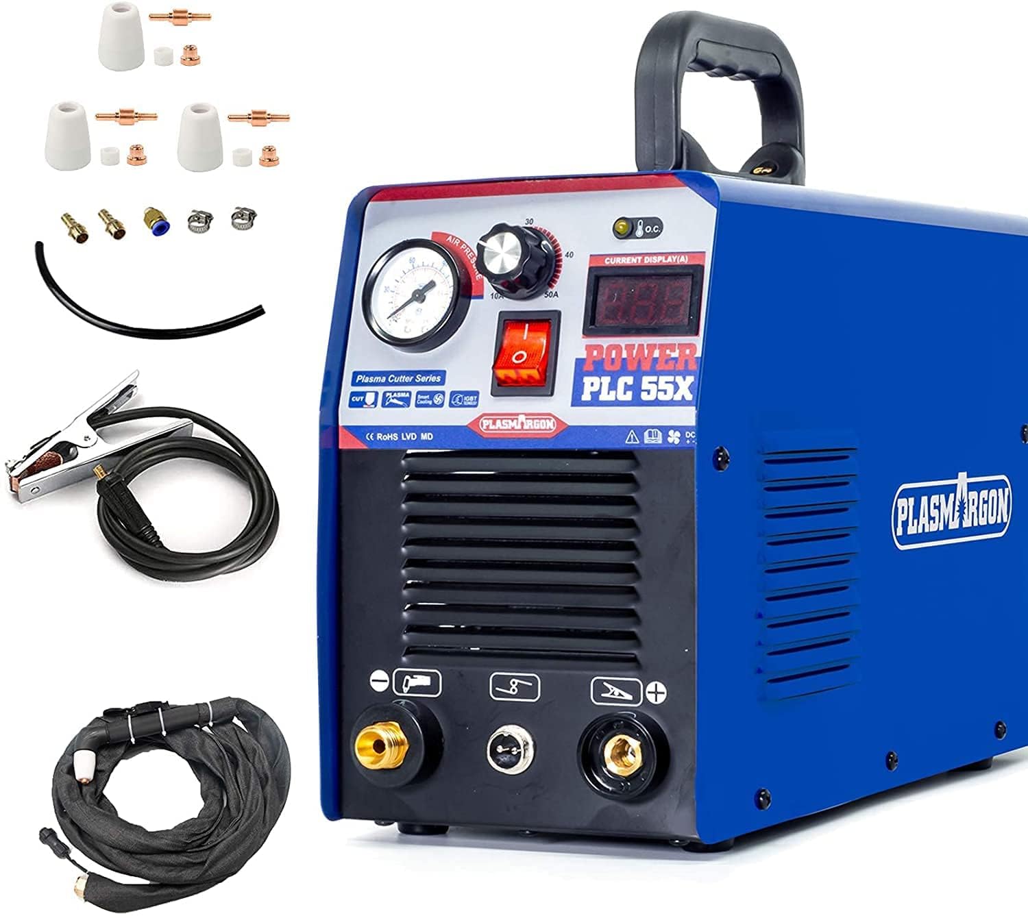 55A 230V CUT55 Plasma Cutter,Pilot Arc Non-Touch Plasma Cutting Machine, IGBT Inverter, LED Digital Display,1/2" Clean Cut for Stainless Steel, Alloy, Mild Steel, DIY & Workshop