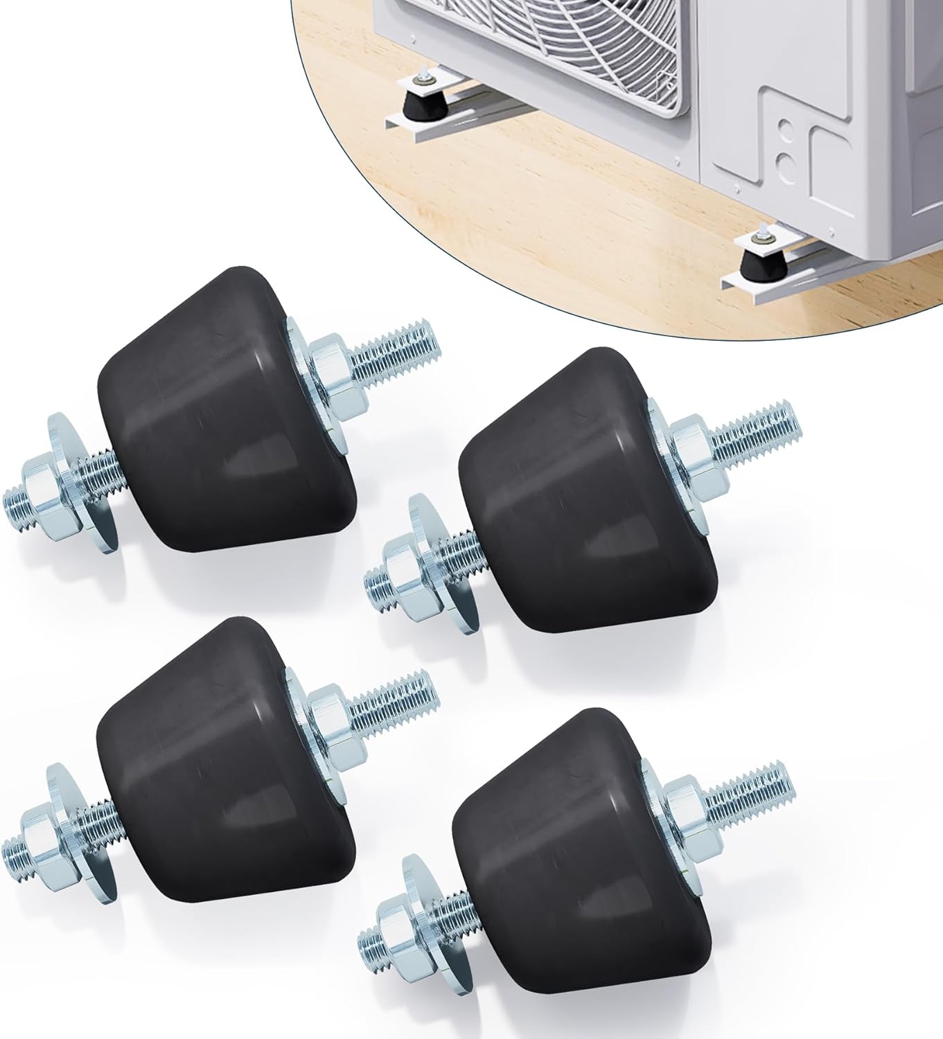 4 Pack Rubber Studs Shock Absorber,Rubber Anti Vibration Isolator Mounts Shock Absorbing Isolator Mounting Pads for Mini Split Heat Pumps,Air Compressors,Diesel Engines,Garage Motor,M8 (Large)