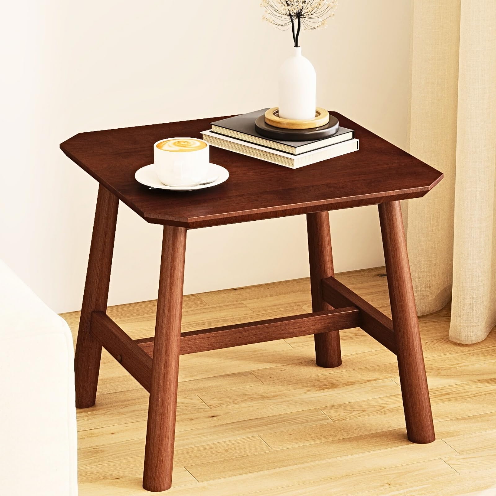 HEAH-YO 20" Square Side Table, Wood End Table for Small Space, Farmhouse Nightstand for Living Room Bedroom Dorm, 20" W x 20" D x 18" H, Walnut Finish