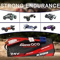 Vista 5 de Gens ace 2S Lipo Batería 7.4V 5300mAh 60C Lipo Batería Pack 24 # con EC3 Plug y Deans Adaptador para Coche RC