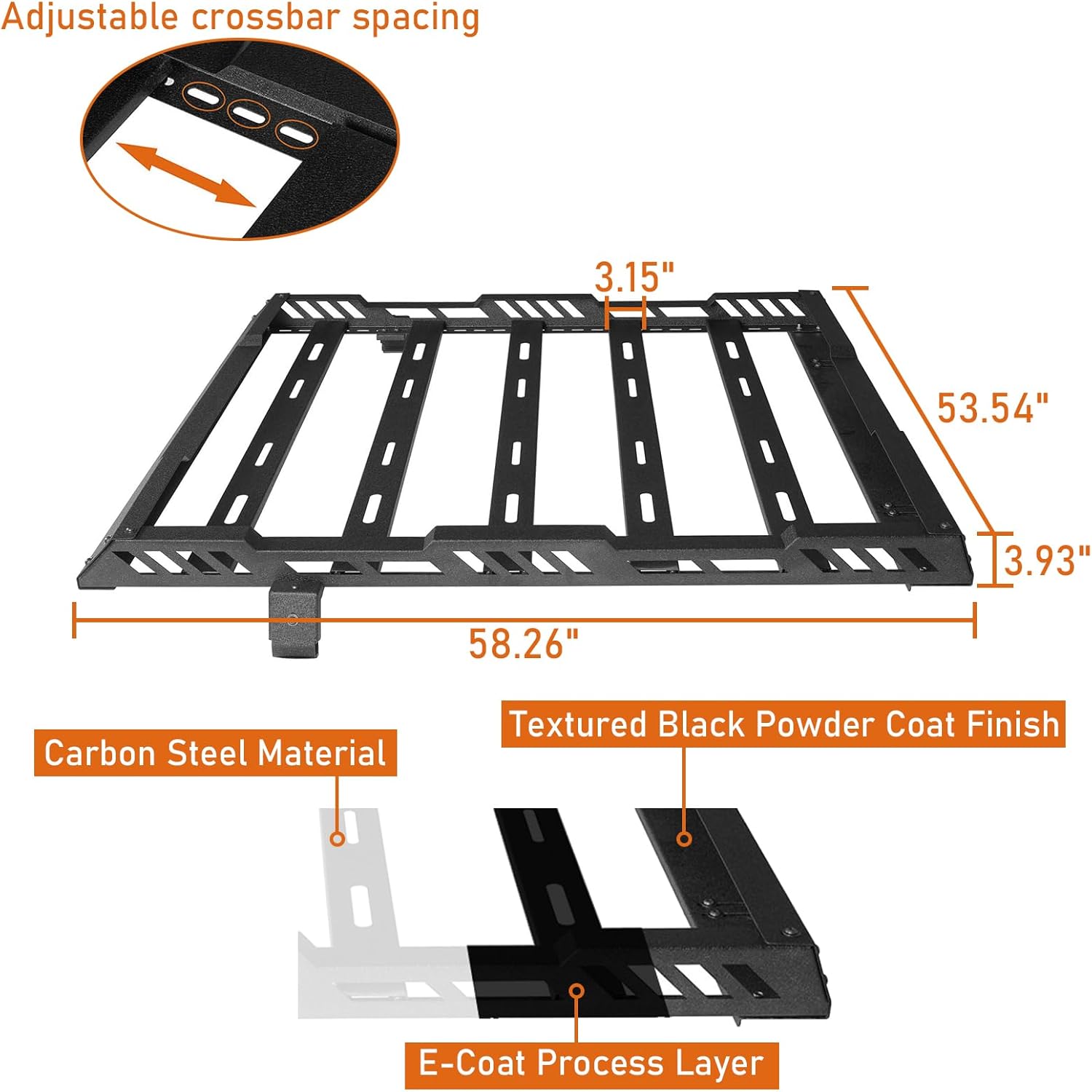 Hooke Road for Jeep JK Roof Rack Cargo Basket for 2007-2018 Jeep Wrangler JK Unlimited 4-Door Hardtop Heavy Duty Steel Luggage Carrier