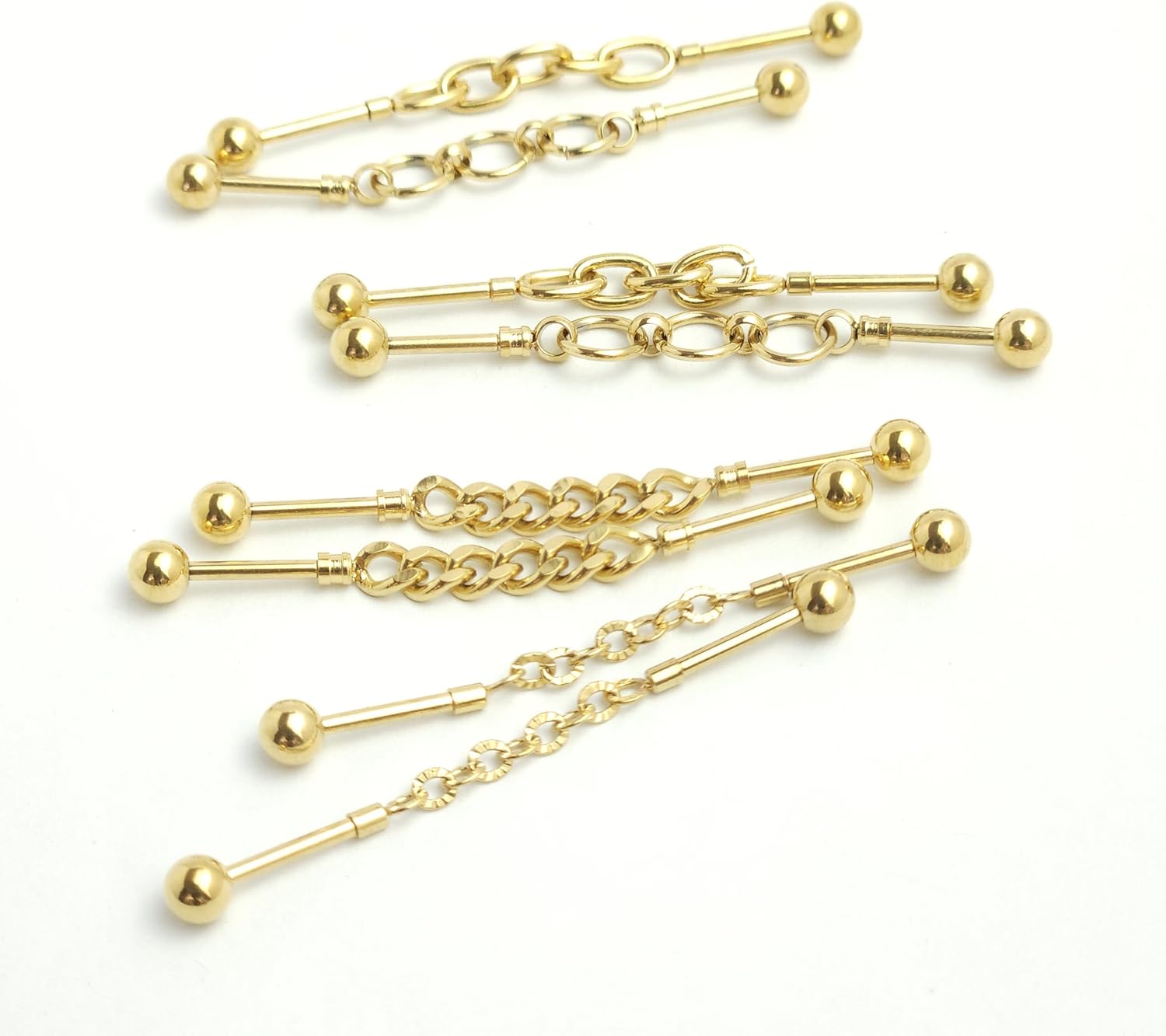 4Pcs 16G Stainless Steel Gold Chain Industrial Piercing Jewelry for Women Men Minimalist Cartilage Industrial Barbell Earrings Golden Cartilage Piercing Jewelry - Image 5