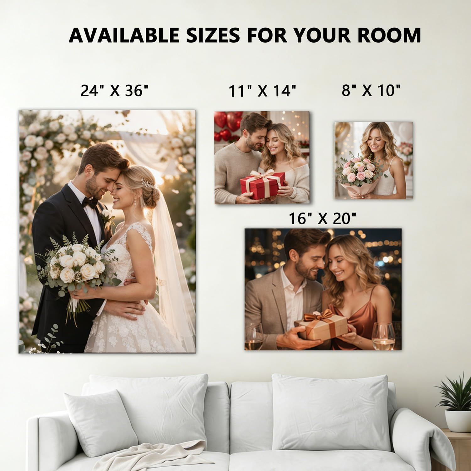 Custom Canvas Prints with Your Photos, 20" X 30" Personalized Wall Art Decor with Optional Frame Styles and Size, Meaningful Keepsake Gift Couple Her Him Wedding Anniversary Home Decor Artwork