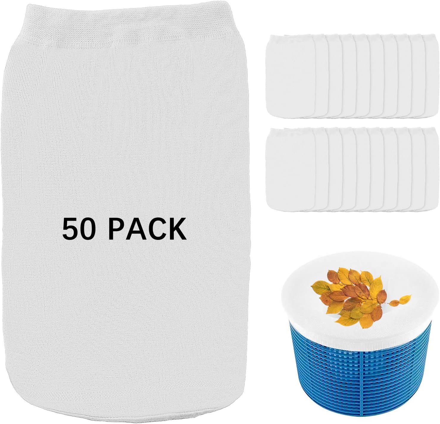 Pool Skimmer Socks 50 Pack, Works with Pool Skimmer for