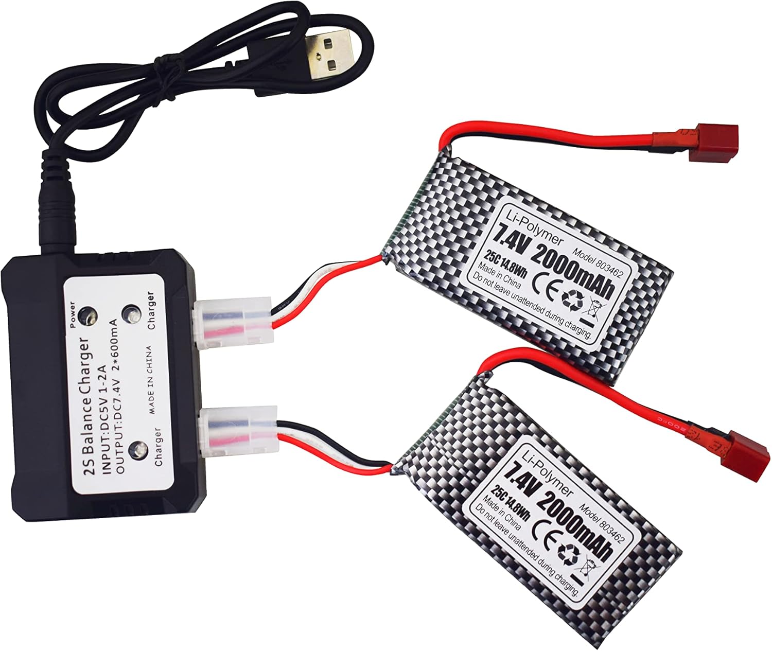 sea jump 2PCS 7.4V 2000mAh T-Plug Li Battery with 2-in-1 Charger for 9200 9200E 200E 9202E 9203E 9204E 9205E 9206E 2995 YC300 HM101 25-DJ02 9125 S920 S921 HB101 WLtoys Remote Control Car RC Boat Drone : Toys & Games