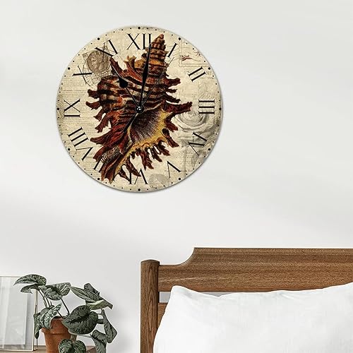 Miniatura 158 de ArogGeld Reloj de pared con diseño de estrella de mar antigua francesa, de cloruro de polivinilo, con números romanos, de 10 pulgadas, funciona