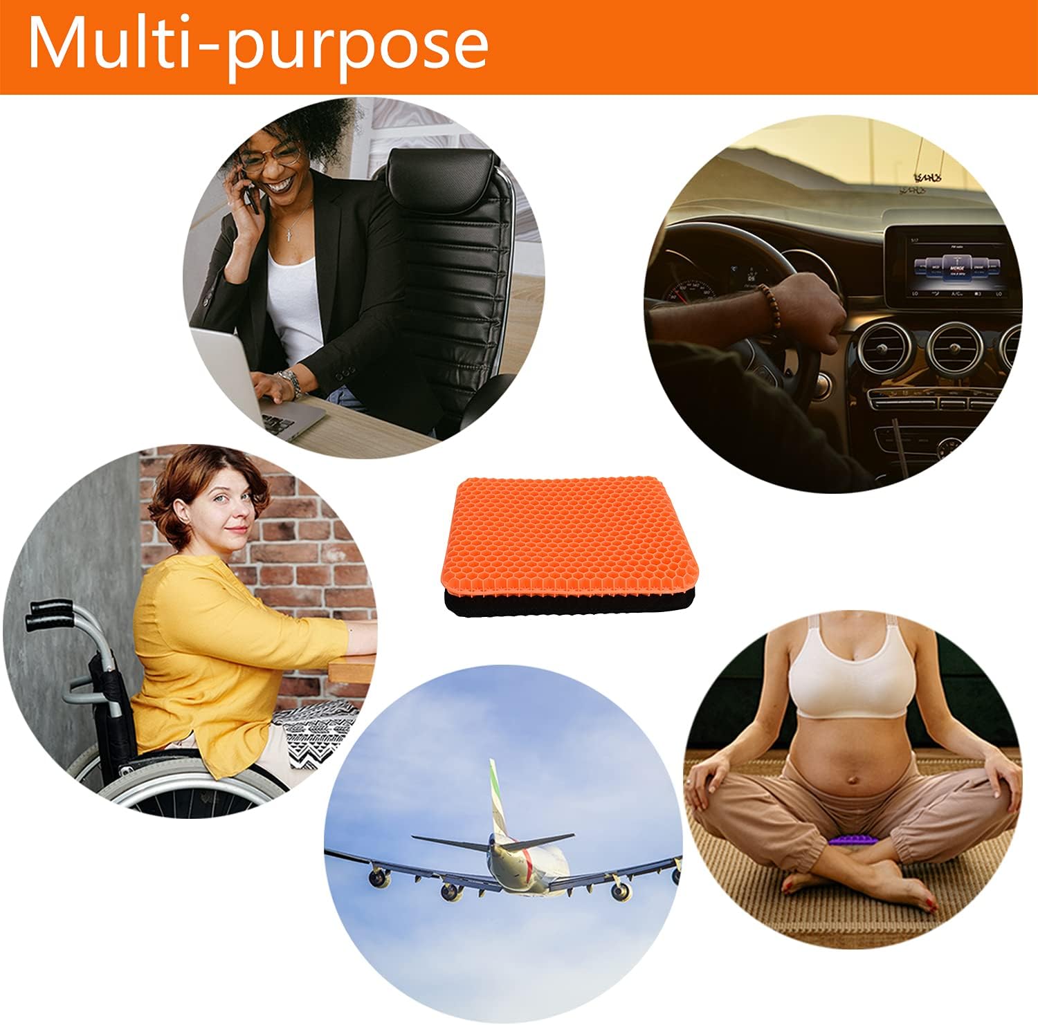 Breathable Gel Seat Cushion, Double Egg Seat Cushion with Non-Slip Cover for Tailbone Pain, Ventilation Breathable Honeycomb Gel Cushion for Wheelchair, Car Seat, Home Office Chairs (Orange) : Health & Household