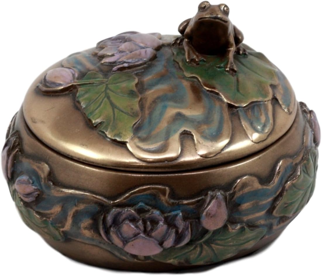 Ebros Gift Zen Frog Sitting On Lily Pad Decorative Trinket Jewelry Box Figurine for Vanity Accessory Keepsake Gift Candle Holder