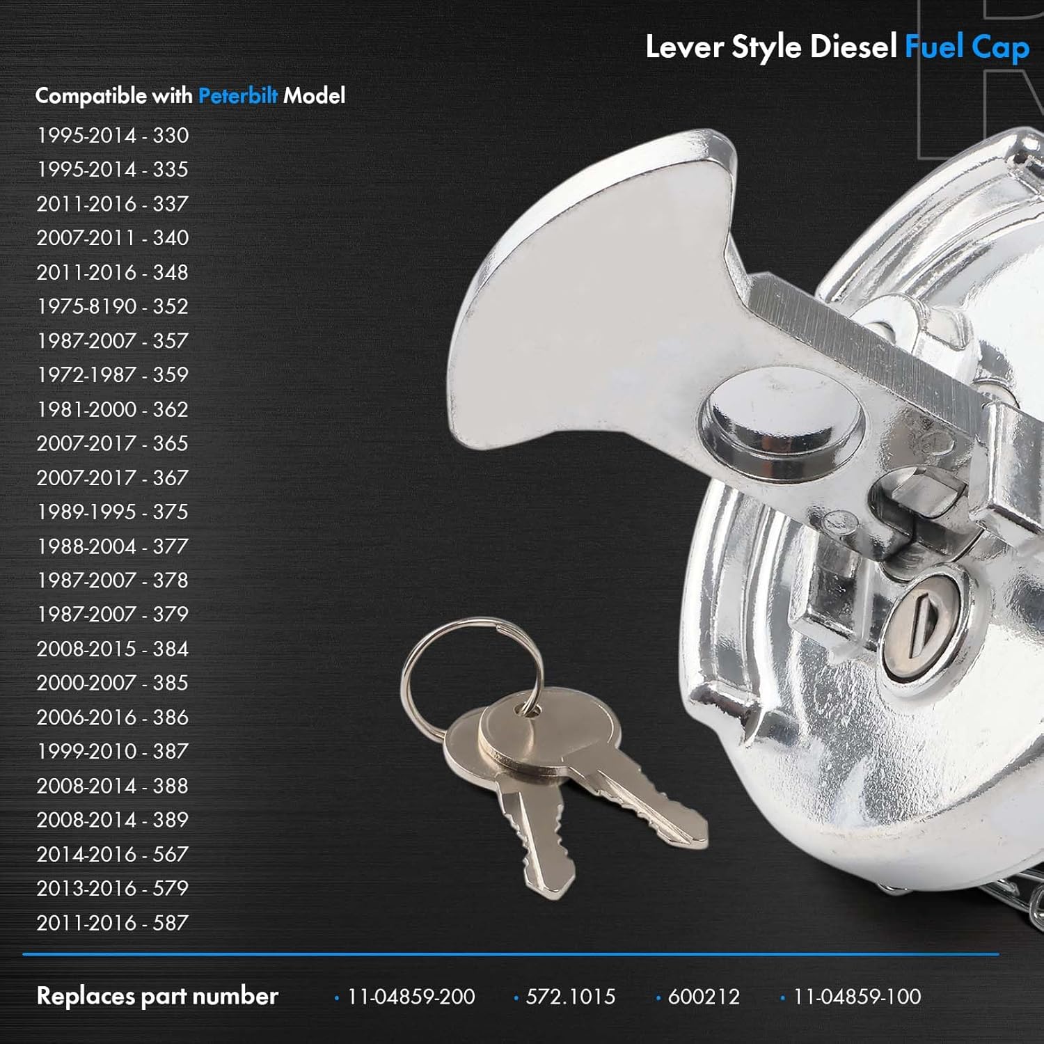 2PCS 11-04859-200 Locking Fuel Cap w/2 Key Fit for Peterbilt 330 to 587 Semi Trucks 1972-2017 4In Lever Style Aluminum Diesel Fuel Tank Cap Lock Replaces# 1104859200 600212 Lock Gas Cap