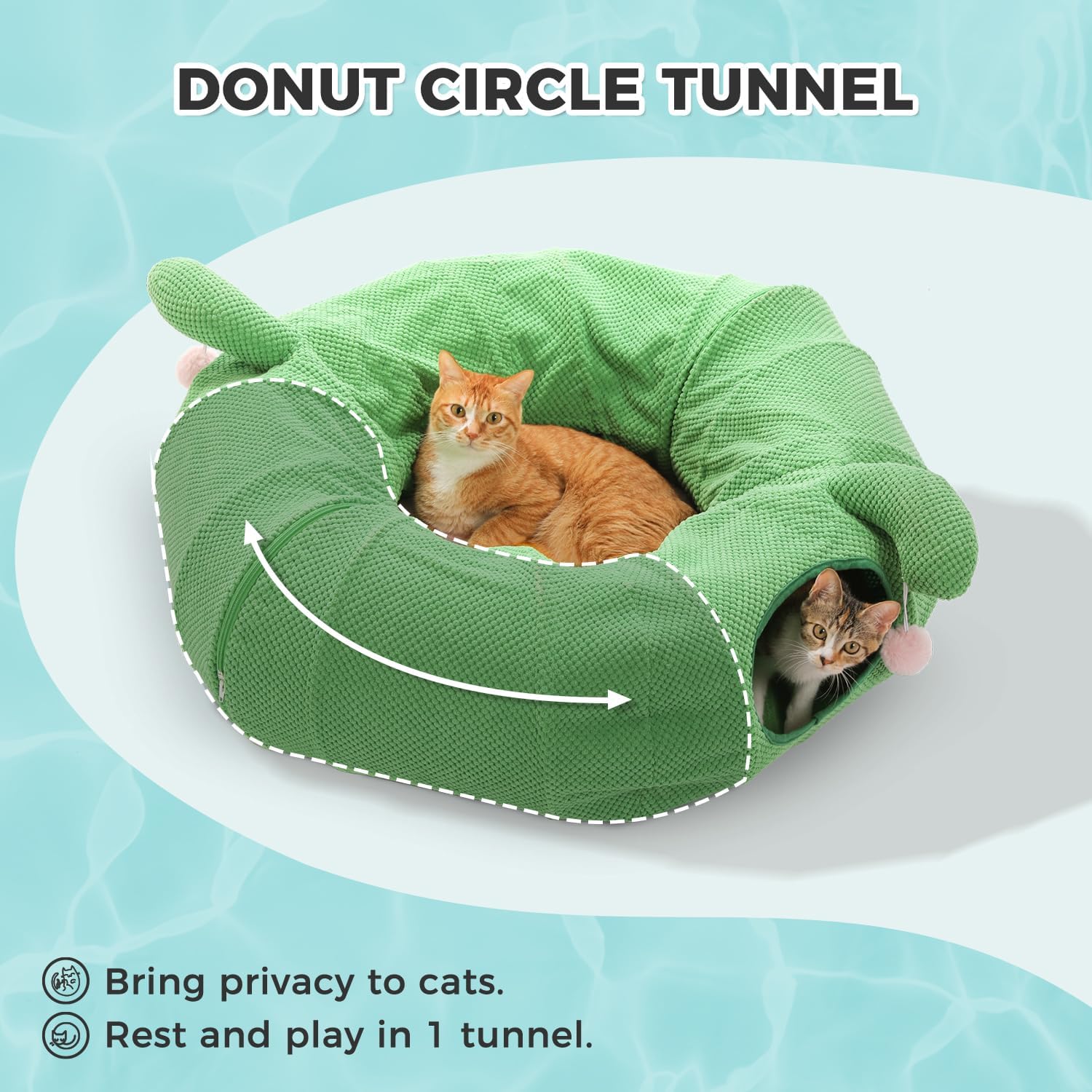 PAWZ Road Cactus Cat Donut Tunnel Collapsible Cat Tunnel Tube, Dia-38 inches with Flower Soft Mat for Indoor Cats and Rabbits