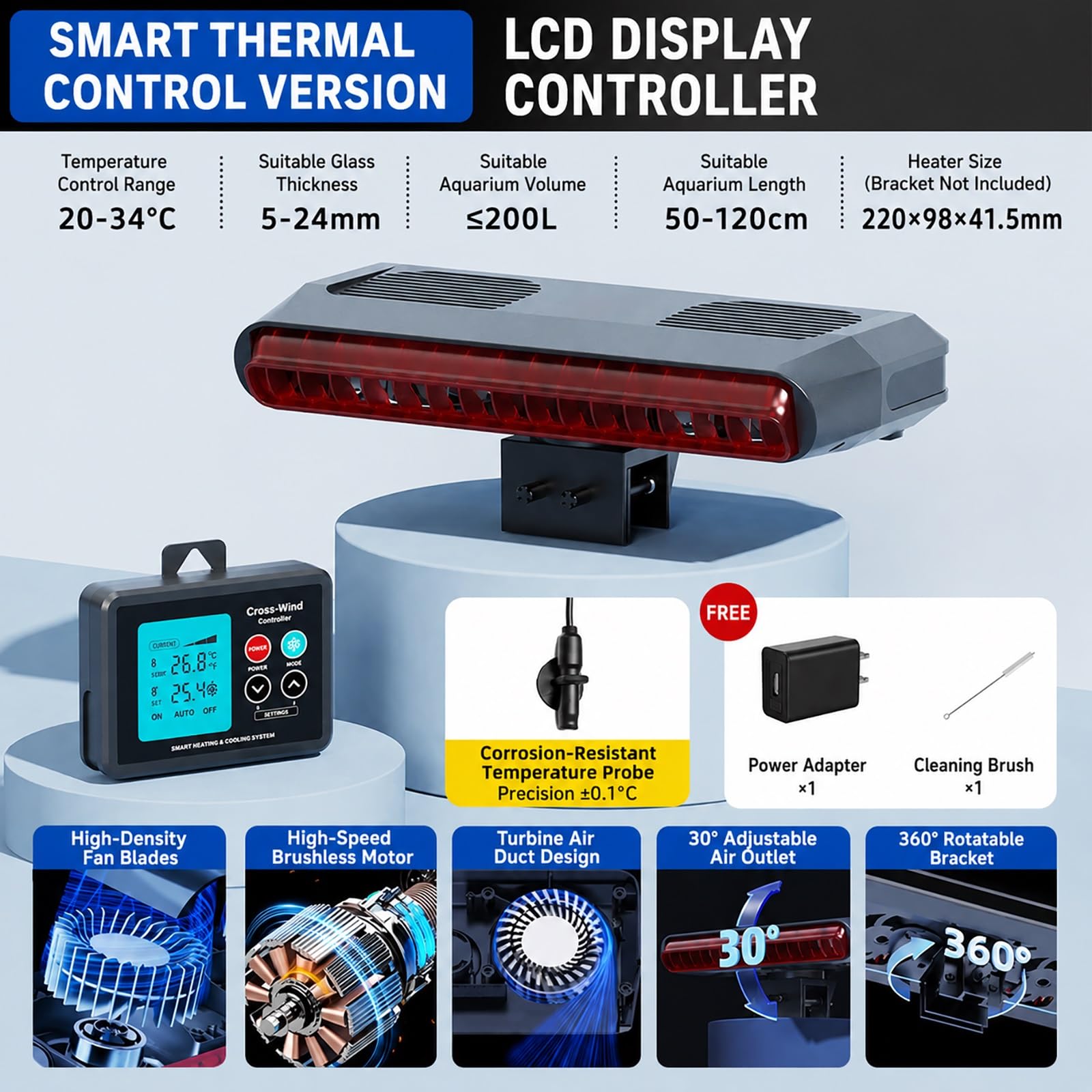 Aquariumkühler-Lüfter Mit Intelligentem Thermostat, Einstellbarer 3-Gang-Wasserkühler Für Axolotl-Beckenzubehör, Leises Marine-Fischschüsselgerät, USB-betriebene Temperaturregelung