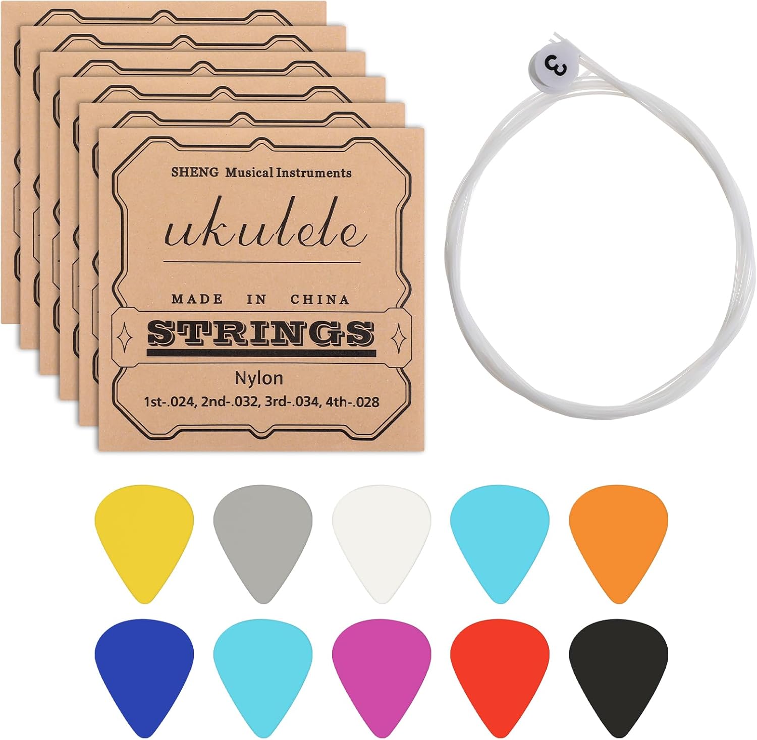 Nylon Ukulele Strings, 6 Sets Strings & 10 Pcs Ukelele Felt Picks Strings