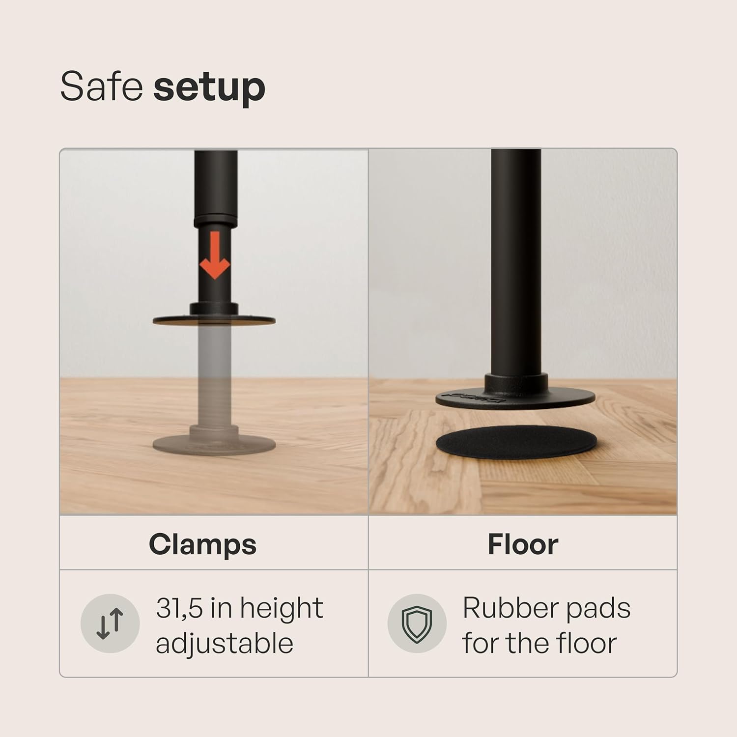 pamo Industrial Pipe Clothing Rack with Shelf - 550 lbs Capacity - Clamping Clothes Rack and Walk In Closet with Oak Shelf for Wardrobe
