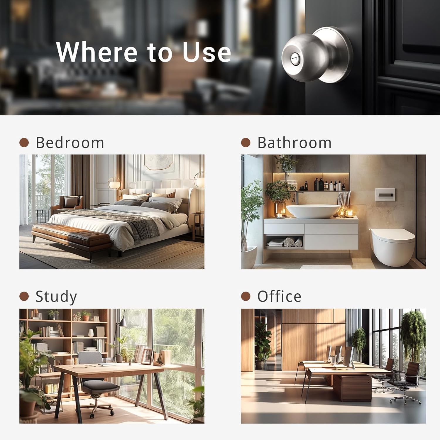 Knobonly 10 Pack Bedroom/Bathroom Satin Nickel Door Knobs Privacy Door Sets Hardware Interior Ball Shap Door Handles