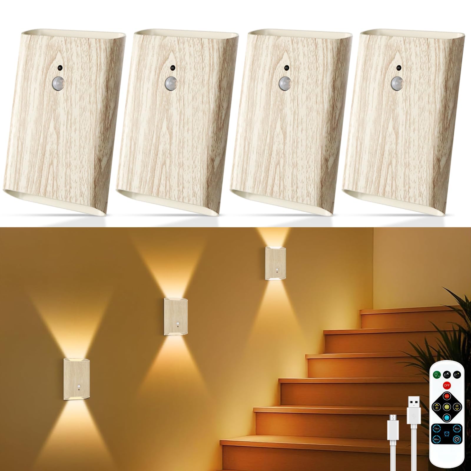 Toowell Rechargeable Wall Lights Battery Operated Wall Lights,4 Pack