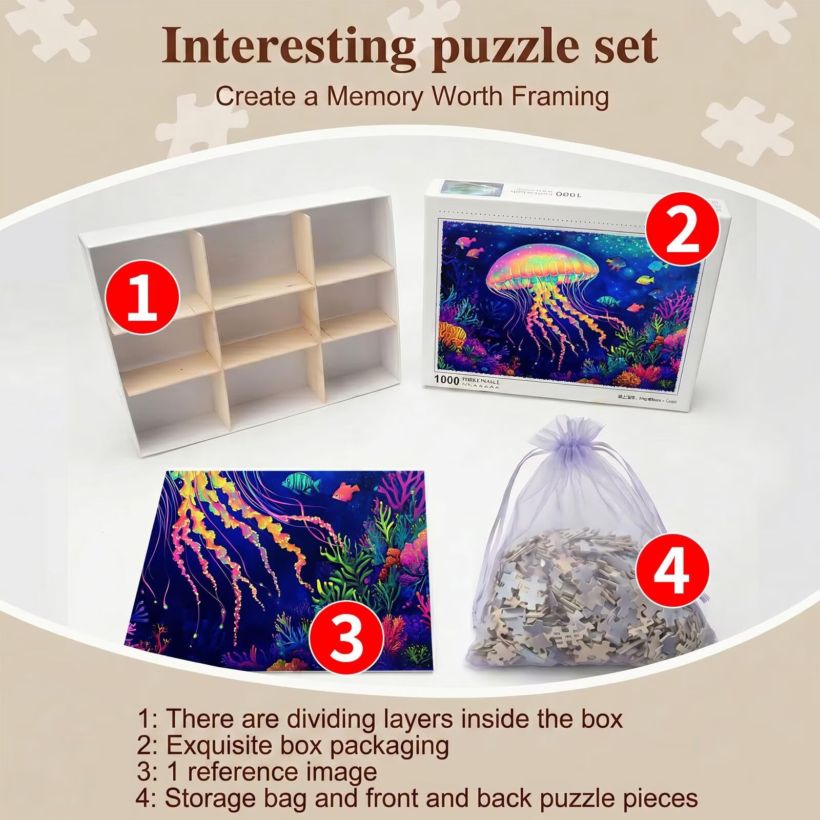 sogno medusa Puzzle 1500 Pezzi per Adulti, Puzzle in Legno - Collezione Classica con Poster Incluso - Sfida di Concentrazione e Passatempo Antistress, Gioco Educativo per Famiglia, 87 x 57 cm f0-778