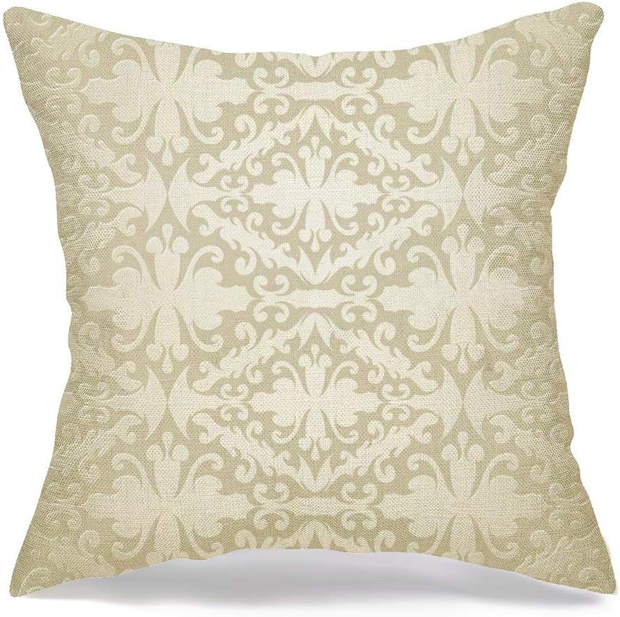 Pillow Cover Symmetry Pattern Geometry Abstract Net Arabian Sample Ornate Ornamental Scroll Textures Asian Curl Soft Decorative Linen Square Throw Pillow for Couch Sofa Cushion Cover 16x16 inch