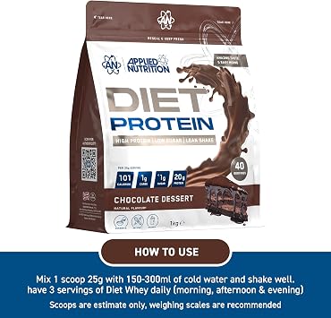 Applied Nutrition Diet Whey - High Protein Powder Supplement, Low Carb & Sugar, for Weight Management with CLA, L Carnitine, Green Tea (1kg - 40 Servings) (Chocolate Dessert)