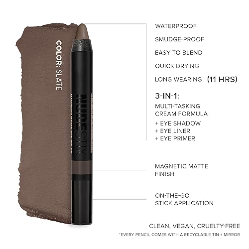 Vista 23 de Nudestix Magnetic Matte Eye Color – 3-in-1 Long-Wear Cream Eyeshadow Pencil, Eyeliner & Primer Waterproof, Budge-Proof Matte Finish Vegan &