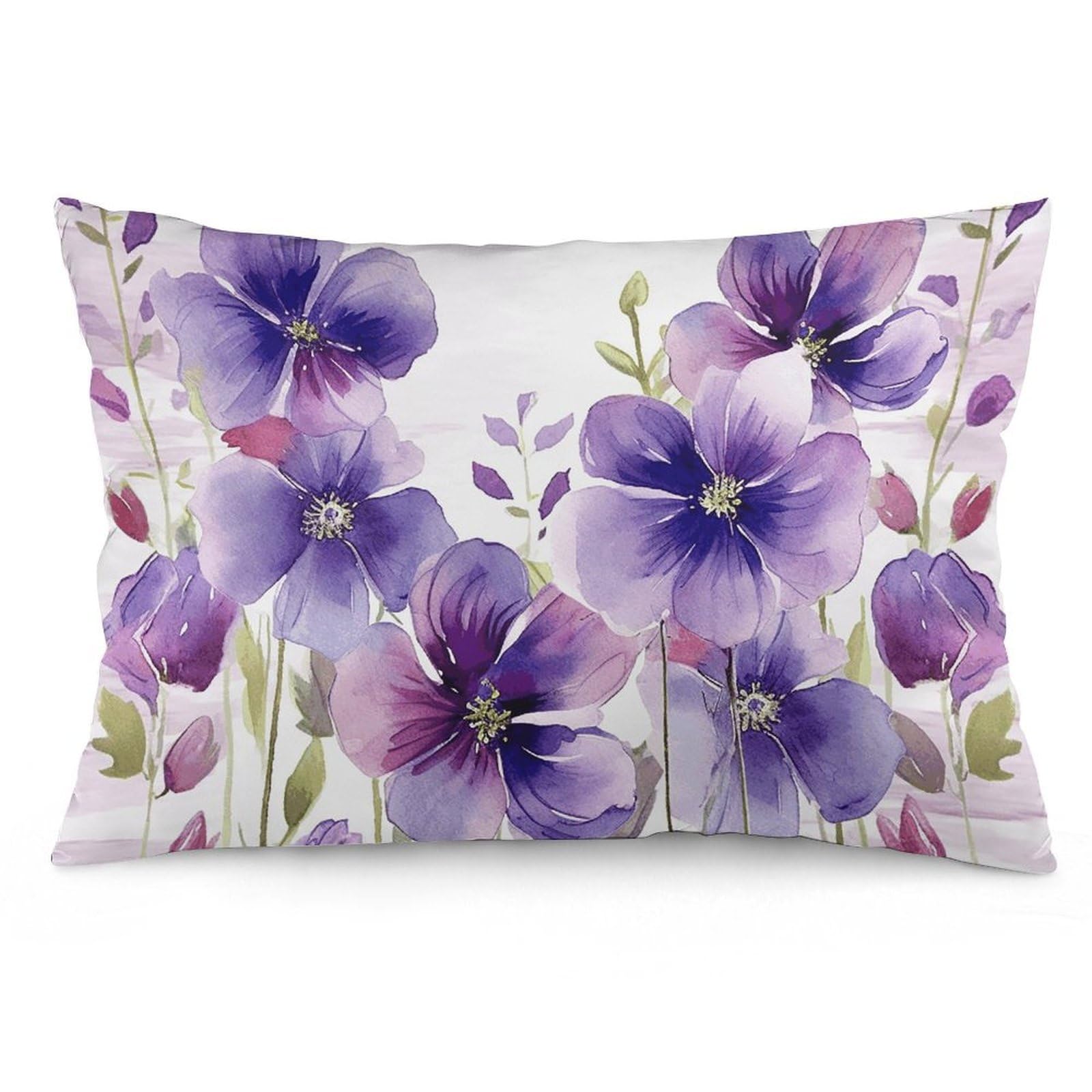 2 Pack Pillow Cases for Hair and Skin, Soft Breathable Pillow Case Covers with Hidden Zipper, Watercolor Purple Flowers Pillowcase 16 "x24 Pillow Covers for Sleeping Gift