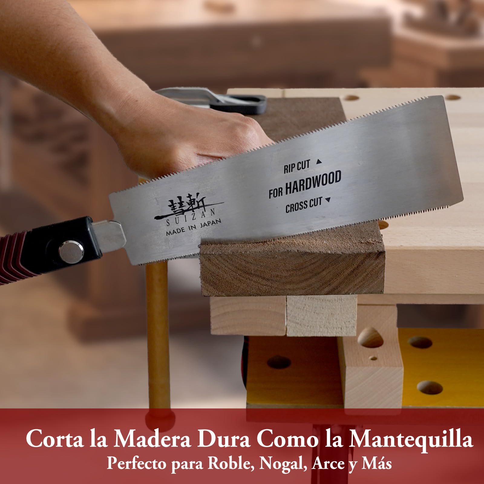 SUIZAN Ryoba Serrucho Japonés de Doble Filo 210mm para Madera Dura - Sierra de Tracción Profesional a Mano y Herramientas de Carpintería