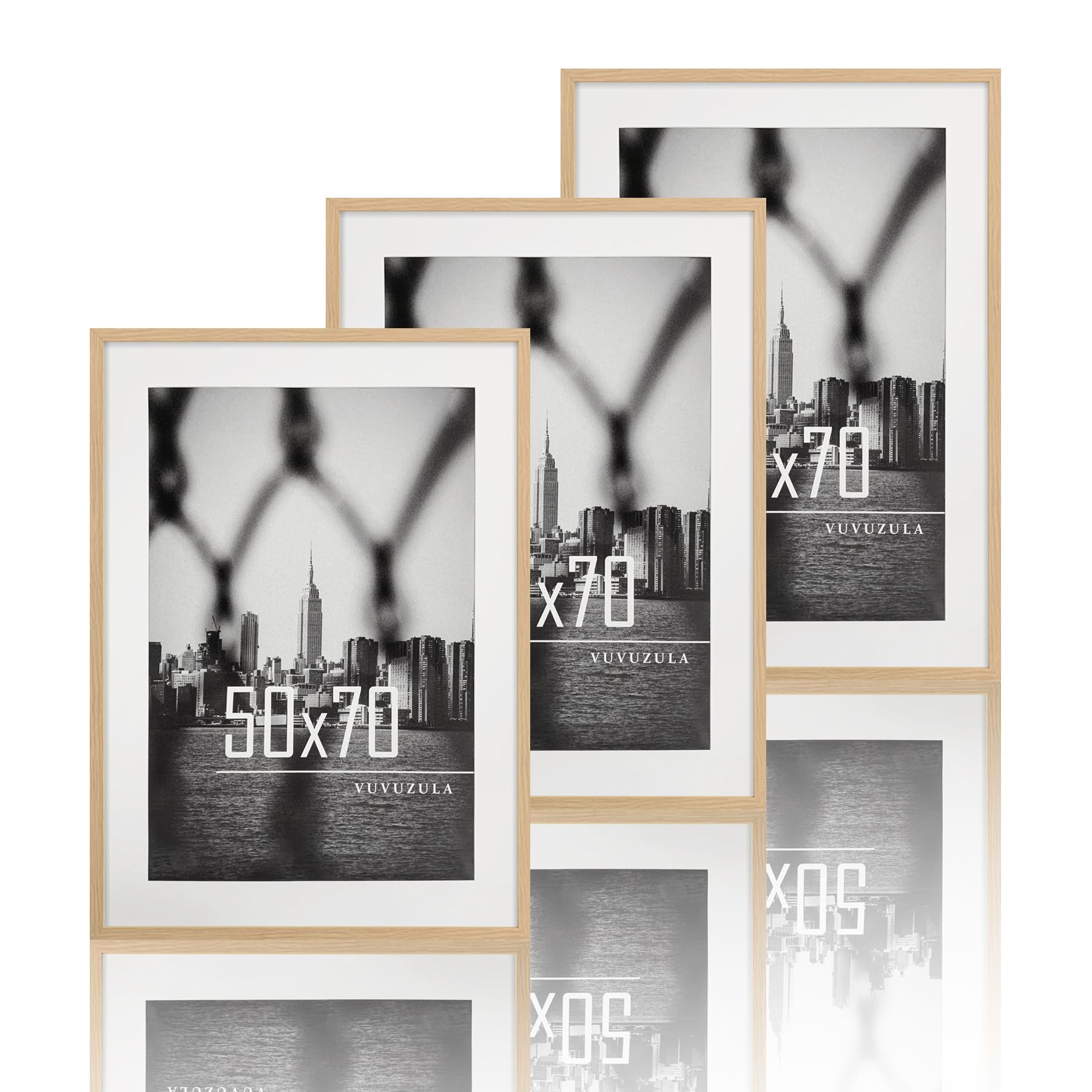 VUVUZULA Picture Frame 50x70cm Oak 3-Piece Set Photo Frame Wooden Frame Natural with Mount Poster Frame — image 1