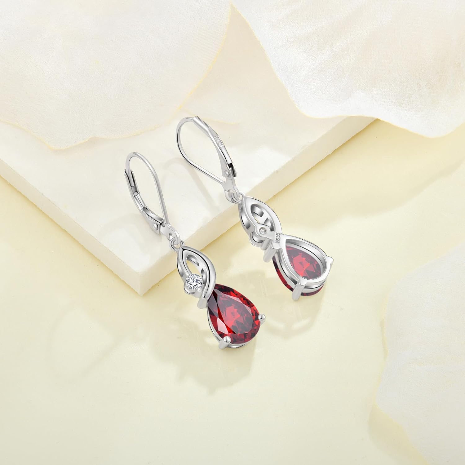 925 Sterling Silver Infinity Dangle Drop Earrings Leverback Earrings 5A Cubic Zirconia Birthstone for Women Anniversary Mother's Day Birthday Christmas for Her - Image 3