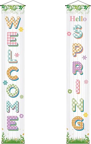 Miniatura 8 de Vohado Letrero colgante con temática de Pascua de Hello Welcome Spring Happy Easter para puerta de porche delantera, decoración interior y exterior