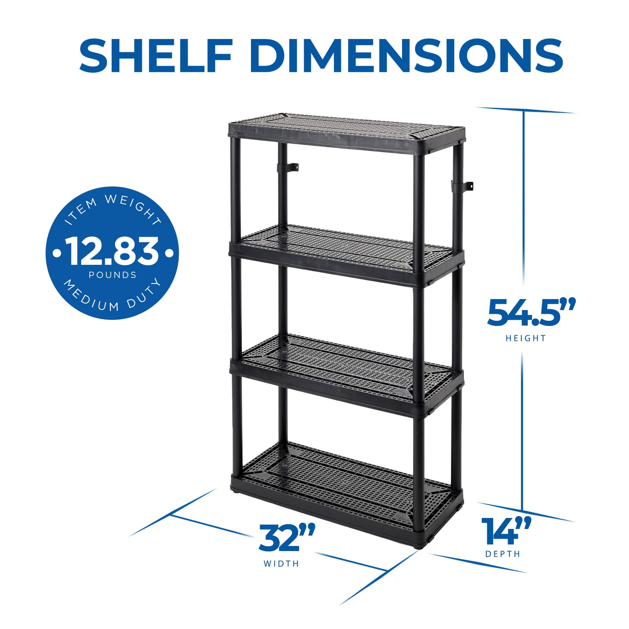 Gracious Living 3 Shelf Knect-a-shelf Solid Light Duty Storage Unit 24 X 12 X 33