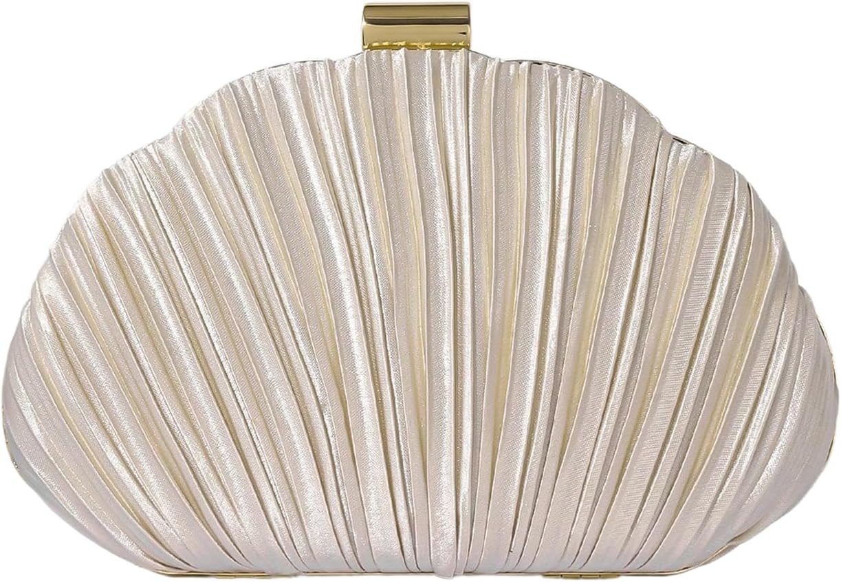 QWINEE Women's Shell Shaped Clutch Purse Ruched Mini Crossbody Bag Elegant Evening Handbag with Chain Strap - Image 5