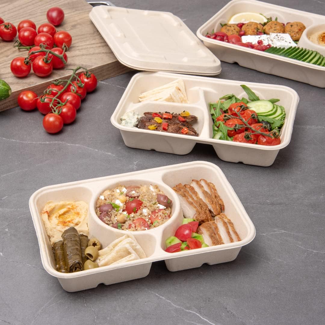 Restaurantware 31 oz Natural Bagasse Rectangle To Go Container, 100 Ct image 3