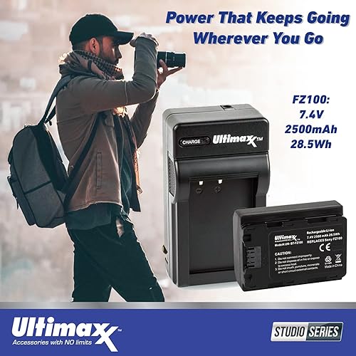 Miniatura 2 de Ultimaxx Cargador rápido y de viaje AC/DC con 2 baterías NP-FZ100 de larga duración de repuesto para NP-FZ100 para Sony FX3, a7S III, a6600, a7R IV,