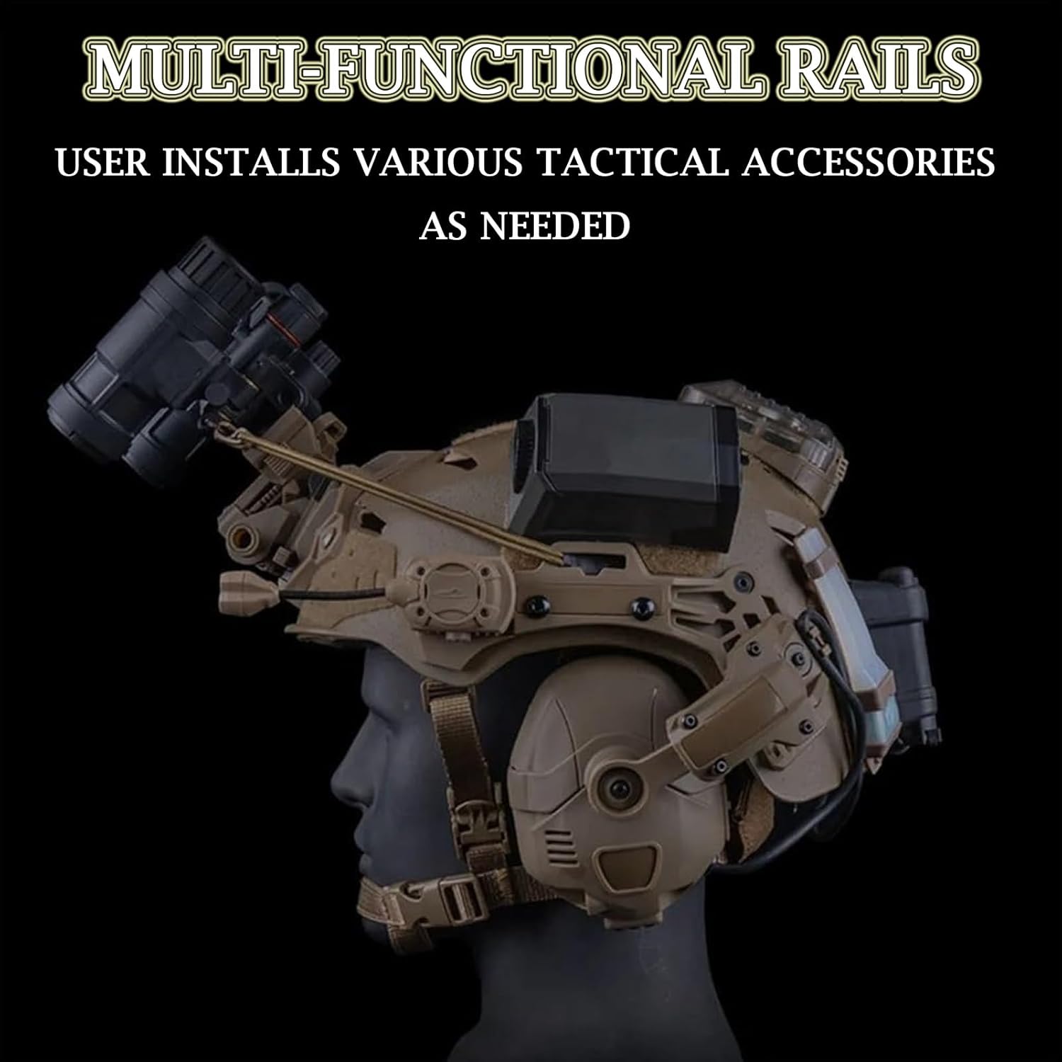 2-Pack Tactical Helmet Rail Mounts, Nylon Expandable Side Rails Kit, Compatible with Airsoft Paintball Helmets, Multi-Functional Accessory Replacement for Lights