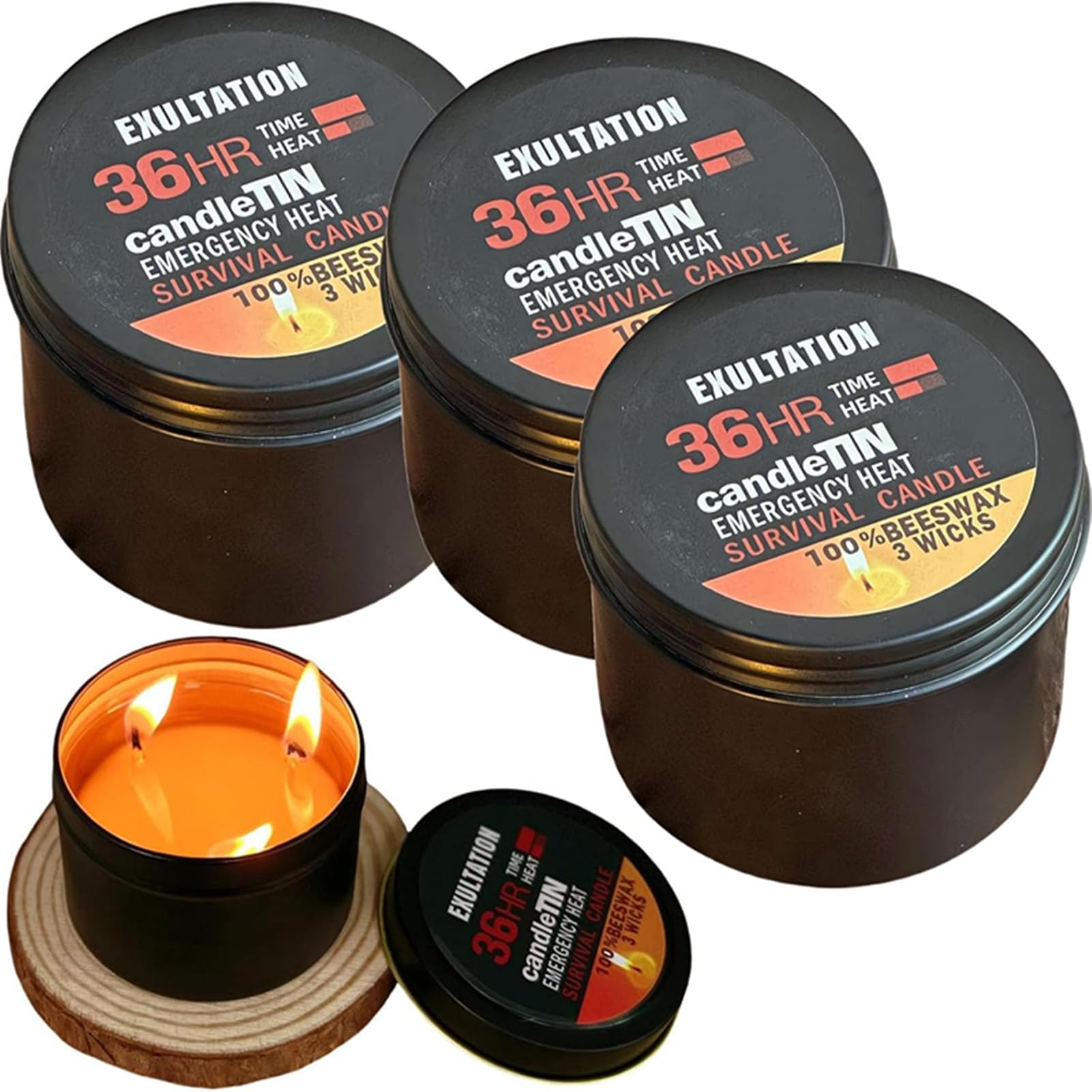 Long-Burning Emergency Candle,3 Wicks,Camping Candles Survival, Long Lasting Disaster Candle,36-Hour Survival Kit in Tin Box for Blackouts, Winter Storms, Hunting, and Camping